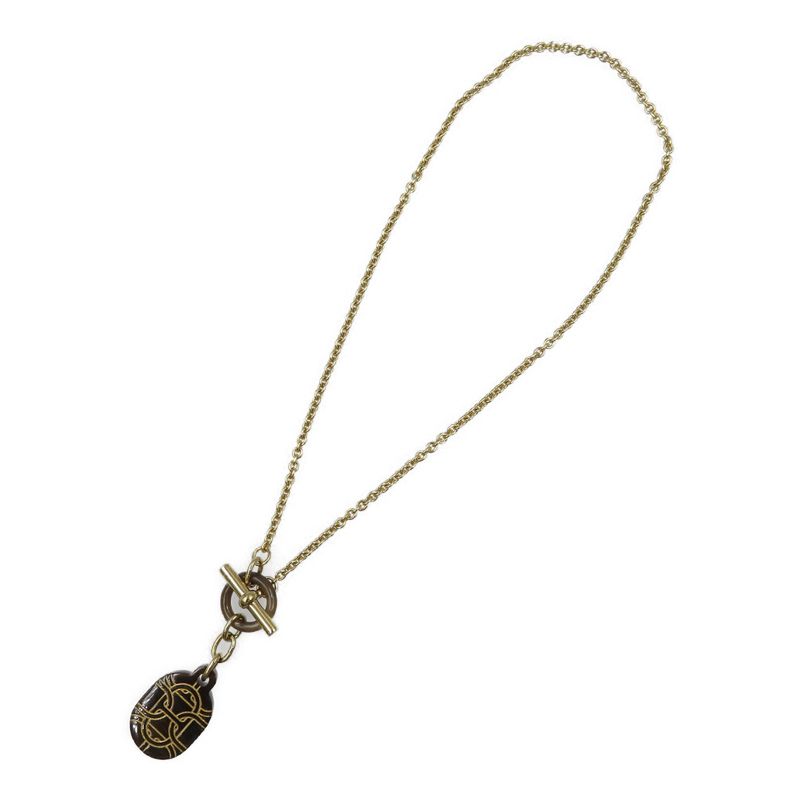 Hermes Chaine D'ancre Buffalo Horn Metal Brown Gold Necklace 1429 — view 3