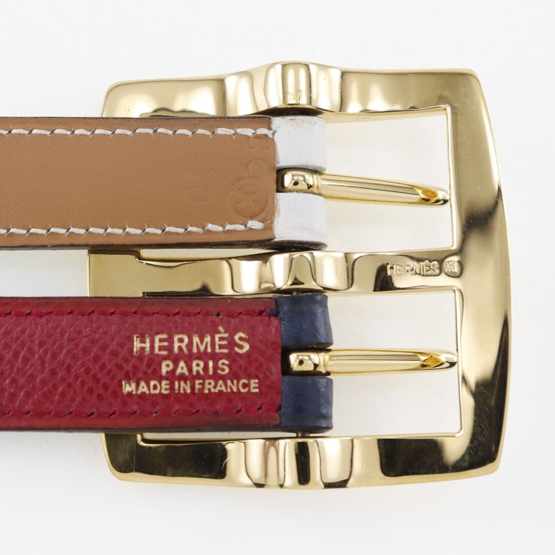 Hermes Reversible Courchevel Swift Blue Indigo Rouge Vif 0 Belt — view 9