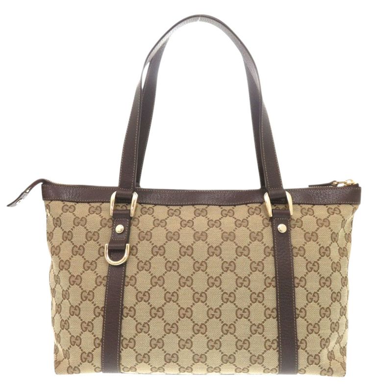 Gucci 02026 GG Canvas Leather Beige Brown Handbag 0416 — view 3