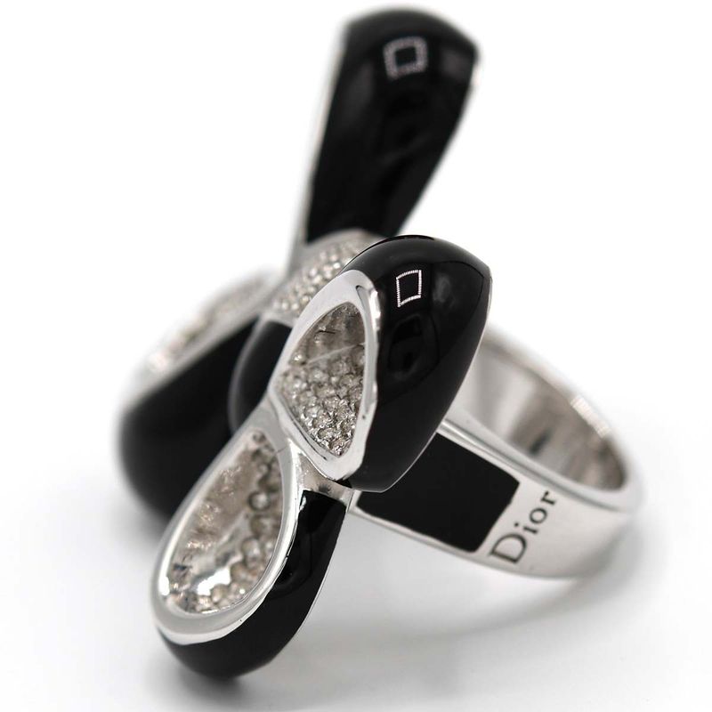 Christian Dior Ring Rhinestone Ribbon 11.5 Black Silver Color 33.6 — view 5