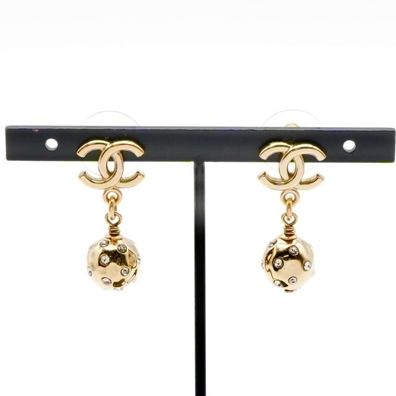 Chanel Earrings Gold Coco Mark Rhinestone — view 7
