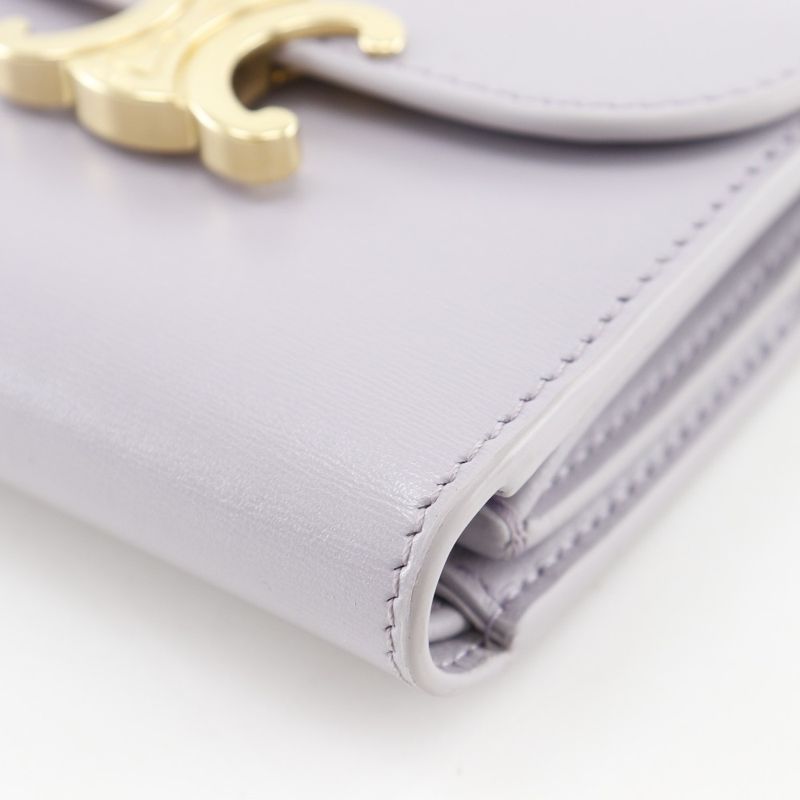 Celine Triomphe Small Flap Wallet Compact Leather Purple Trifold — view 5