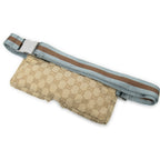 Gucci Web Mini Waist Pouch Beige Light Blue GG Canvas — view 2