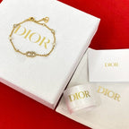 Christian Dior CD Logo GP Rhinestone Faux Pearl Bracelet Gold 04991