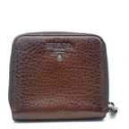 Prada Bifold Wallet 1 M0522 Leather Cacao Brown Silver Hardware Compact Round