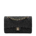 Chanel Quilted 25 Double Flap Chain Shoulder Bag Black Denim