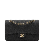Chanel Quilted 25 Double Flap Chain Shoulder Bag Black Denim
