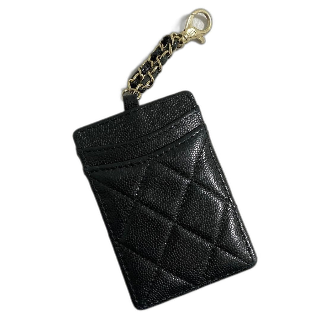 Chanel Quilted Card Case Caviar Leather Black CC Logo — view 2
