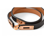 Hermes Bangle Bracelet Kelly Leather Dubretour Black Pink Gold T2 — view 5