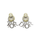 Christian Dior Earrings Logo Silver Pearl White
