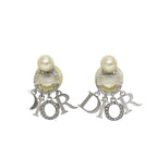 Christian Dior Earrings Logo Silver Pearl White