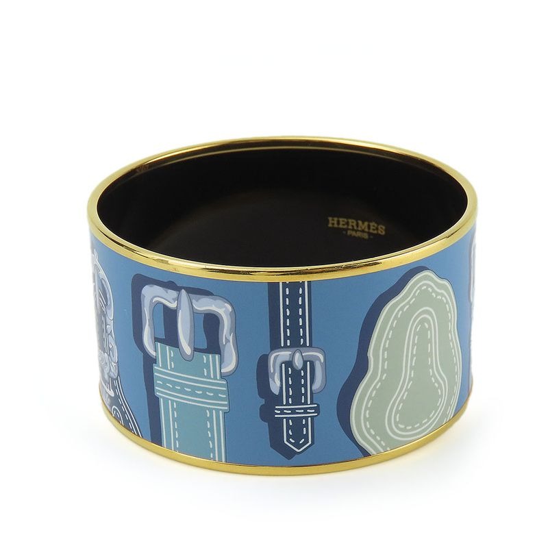 Hermes Bracelet Emile TGM Metal Cloisonne Blue Multicolor Gold Hardware Bangle