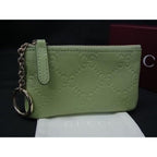 Gucci GG Emblem Leather with Key Ring Coin Purse Light Green