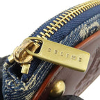 Celine Coin Case Macadam Denim Leather Blue Brown Gold Hardware Key Ring Small — view 5