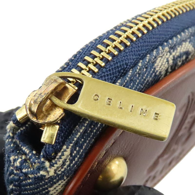 Celine Coin Case Macadam Denim Leather Blue Brown Gold Hardware Key Ring Small — view 5