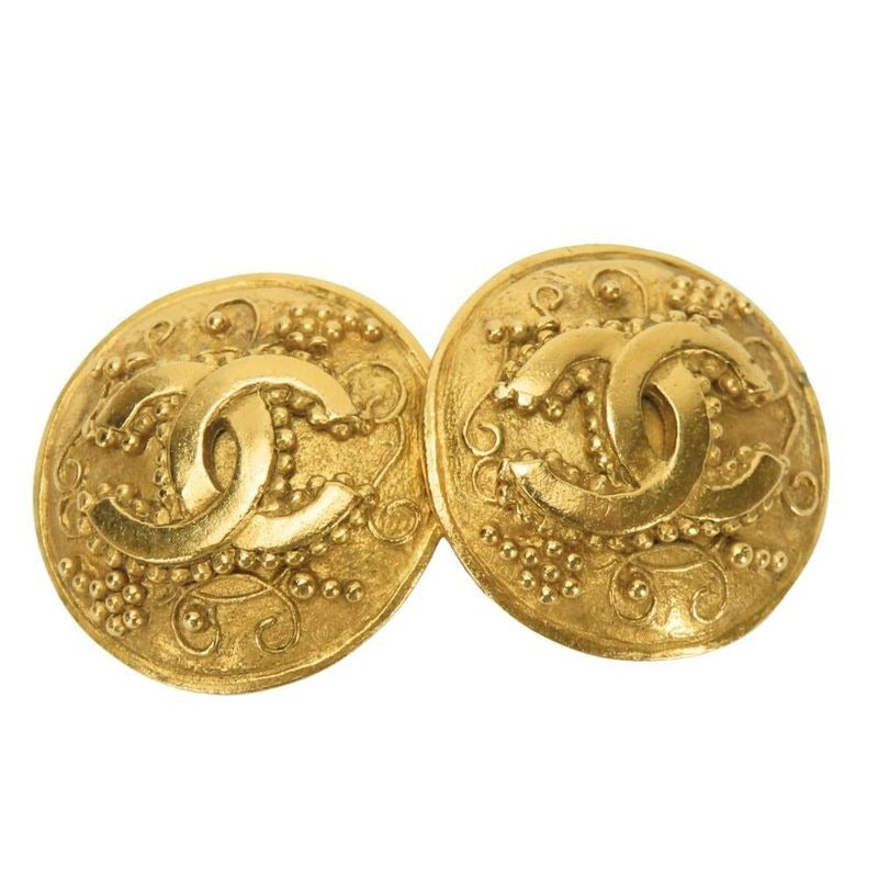 Chanel Earrings Coco Mark Metal Gold Plated Accessories 96
