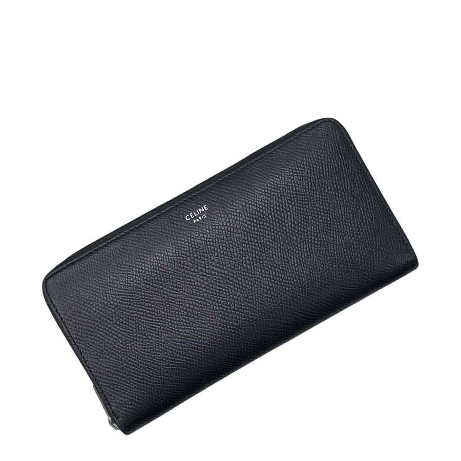 Celine Zip Around Wallet Large Zipped Black Leather Zipper Coin Purse