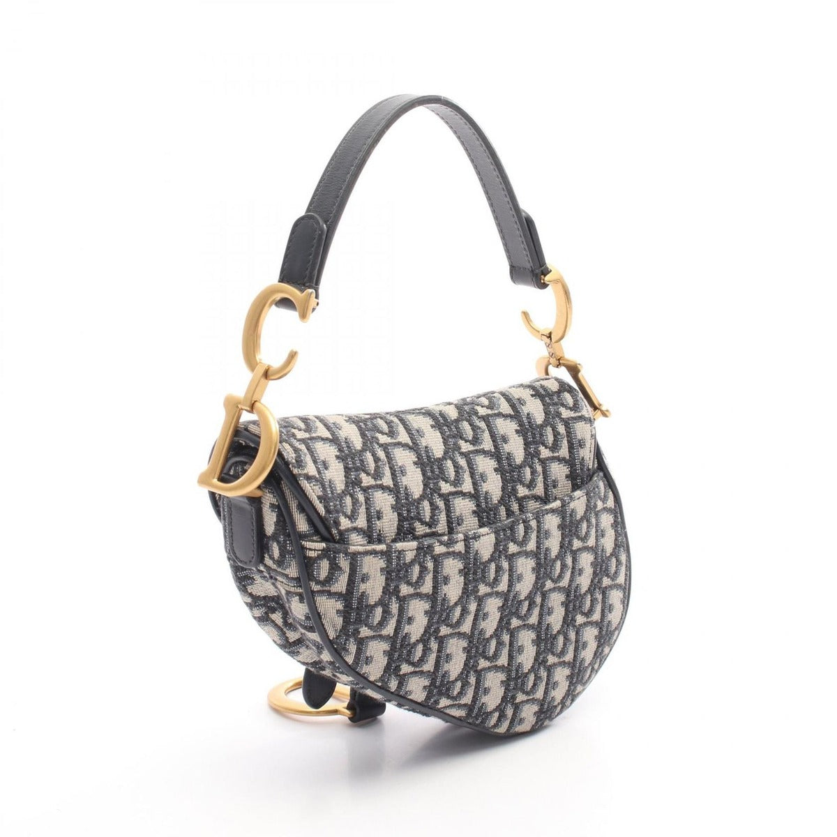Dior Saddle Bag Mini Oblique Peacock Navy Canvas Leather Ivory — view 2