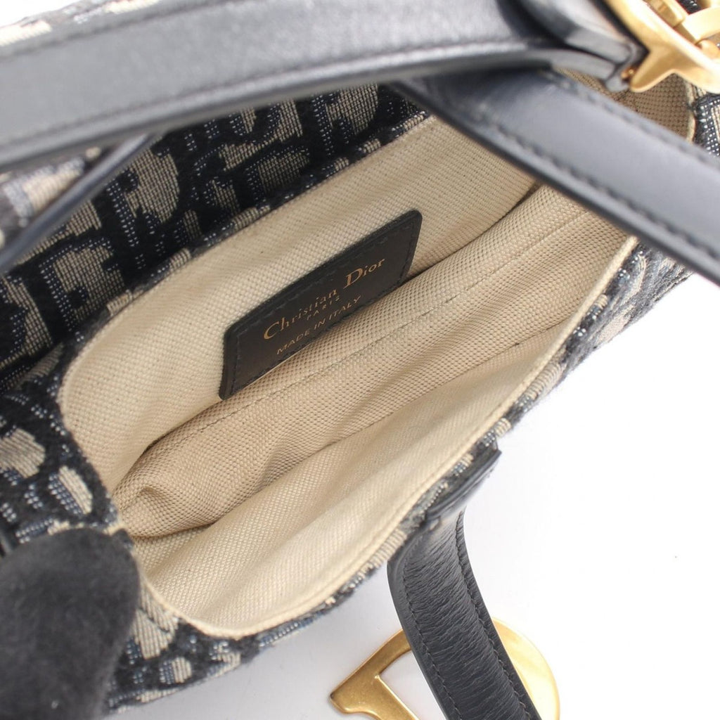 Dior Saddle Bag Mini Oblique Peacock Navy Canvas Leather Ivory — view 3