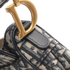Dior Saddle Bag Mini Oblique Peacock Navy Canvas Leather Ivory — view 7