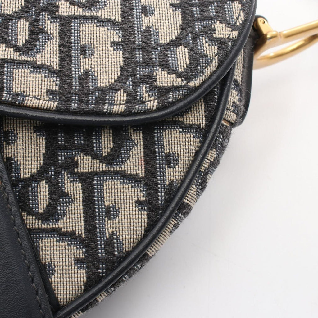 Dior Saddle Bag Mini Oblique Peacock Navy Canvas Leather Ivory — view 8