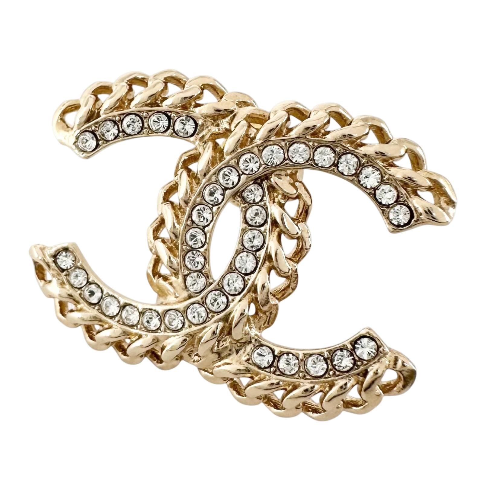 Chanel For CC Logo Single Rhinestone Gold Silver Earrings