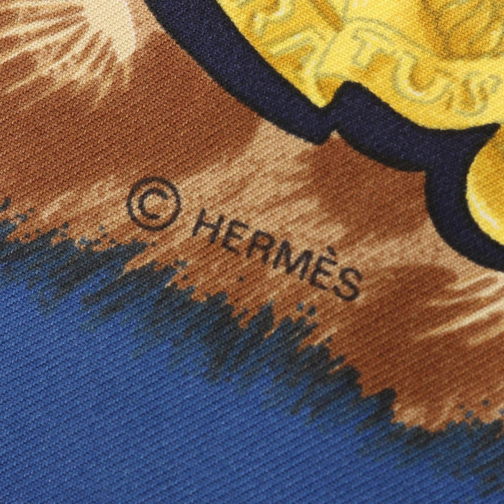 Hermes Scarf Carre 90 Casques Et Plumets Silk Blue Brown Multicolor — view 2