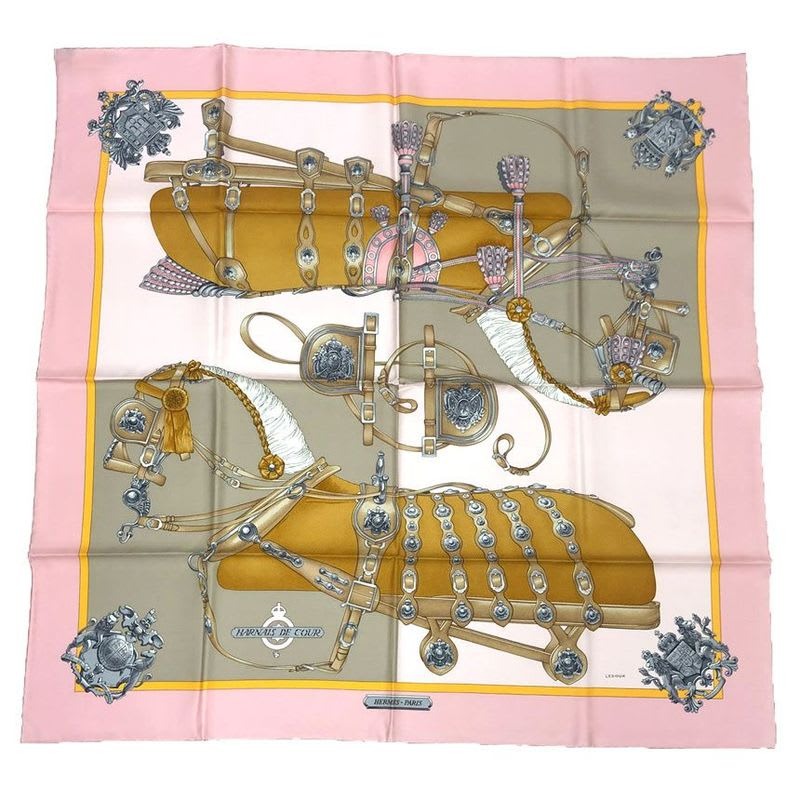 Hermes Scarf Carre 90 Harnais de COUR Court Harness Pink