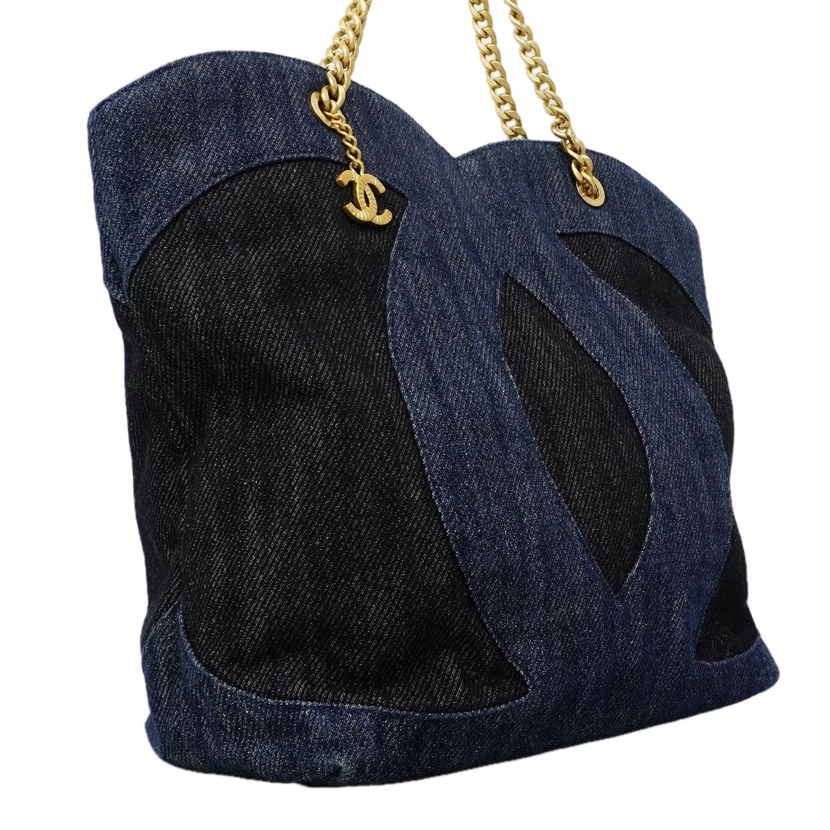 Chanel Chain Tote Denim Navy Gold — view 2