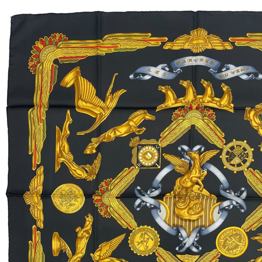 Hermes Scarf Silk Carre 90 les Parures du Vent Style Black — view 2
