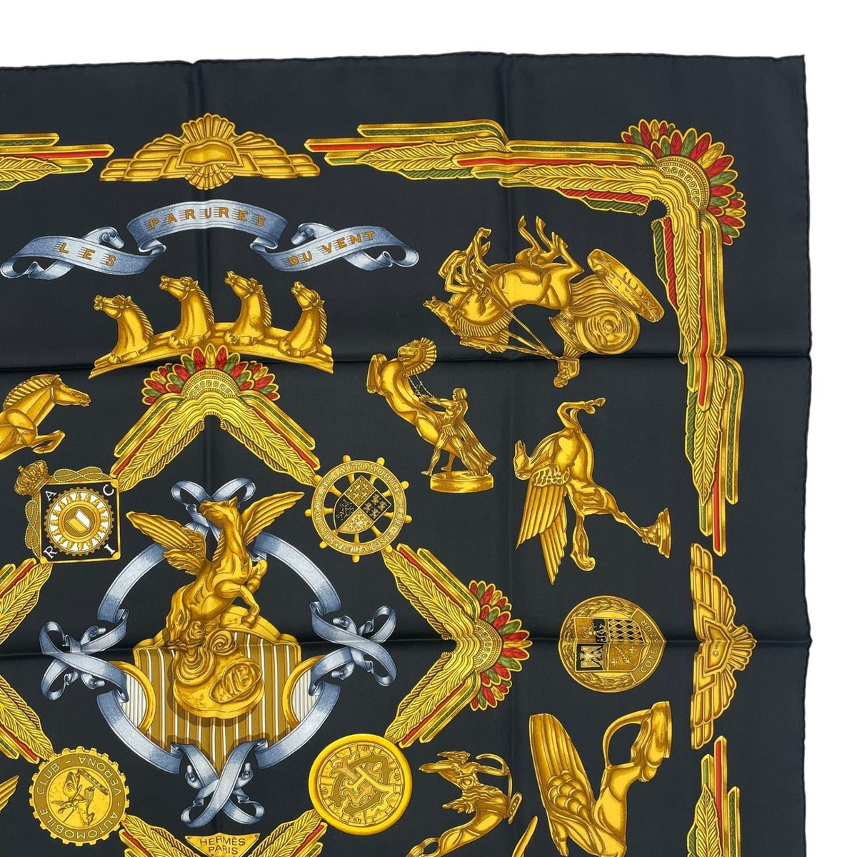 Hermes Scarf Silk Carre 90 les Parures du Vent Style Black — view 3