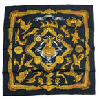 Hermes Scarf Silk Carre 90 les Parures du Vent Style Black