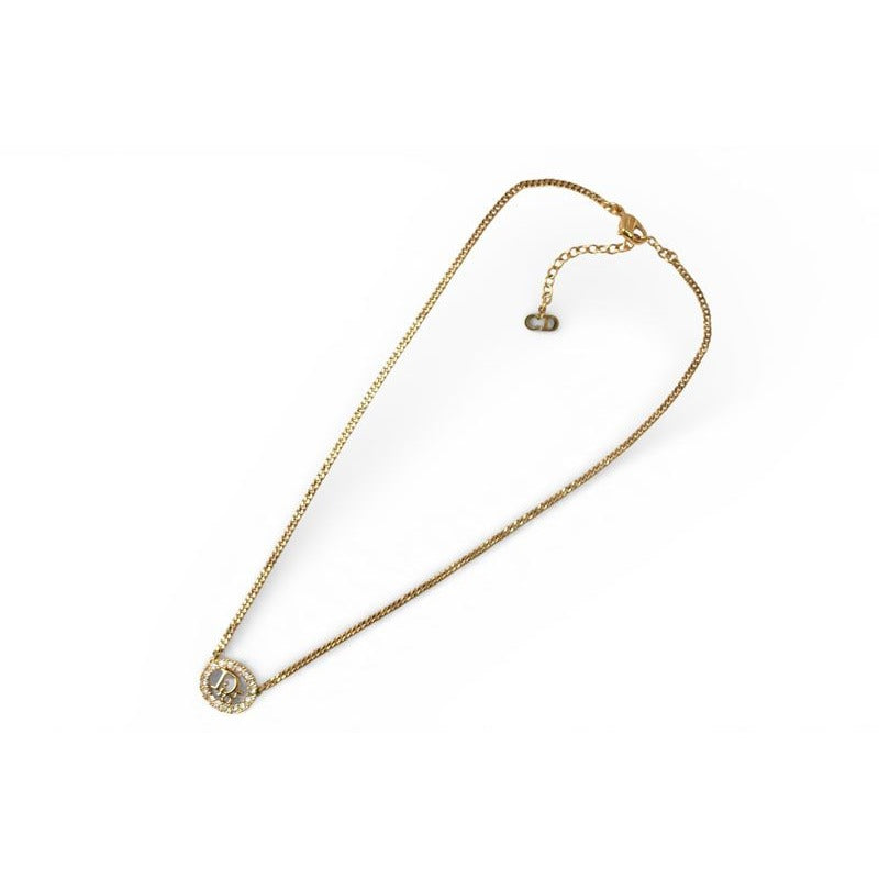 Dior Christian Necklace Vintage Logo Rhinestone Gold — view 2