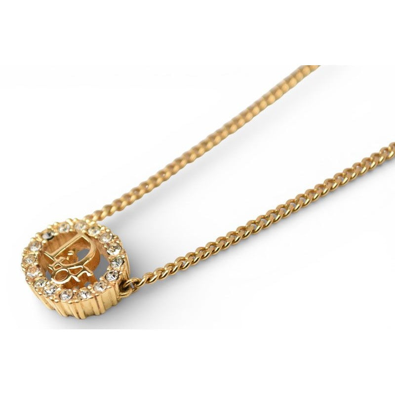 Dior Christian Necklace Vintage Logo Rhinestone Gold — view 4