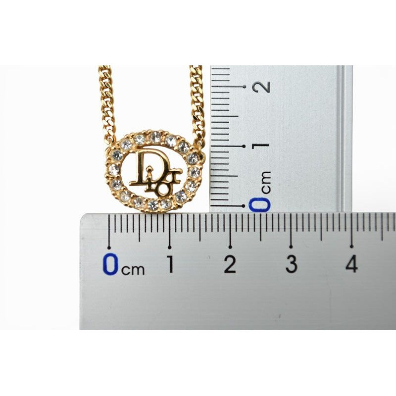 Dior Christian Necklace Vintage Logo Rhinestone Gold — view 5