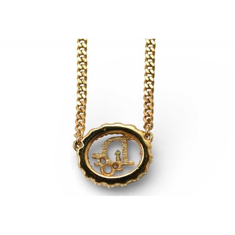 Dior Christian Necklace Vintage Logo Rhinestone Gold — view 6