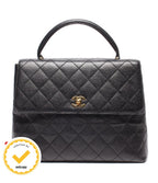Chanel Handbag Gold Quilted Caviar Leather Single Flap