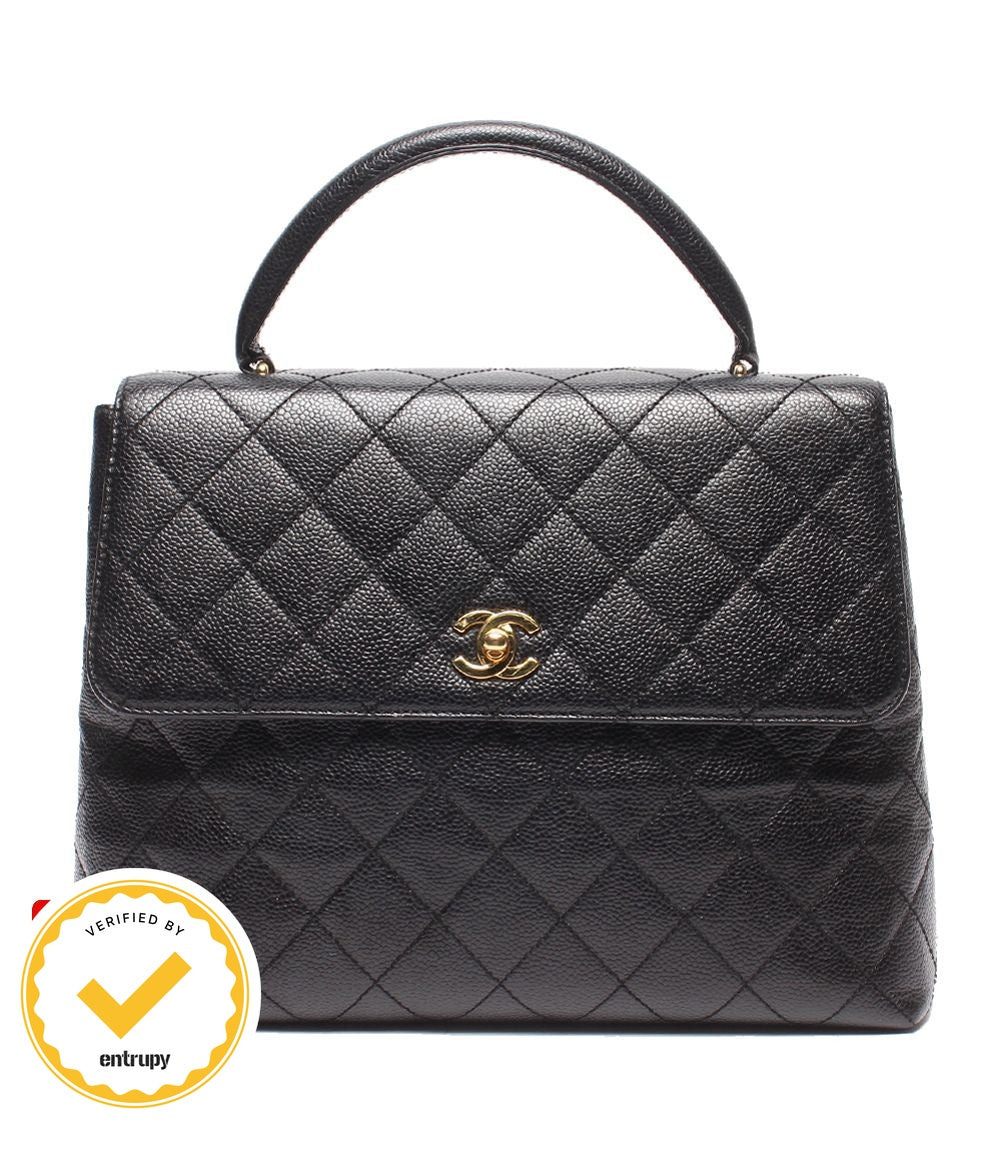 Chanel Handbag Gold Quilted Caviar Leather Single Flap