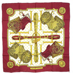 Hermes Carre 90 Selles a Housse Silk Off White Bordeaux Scarf