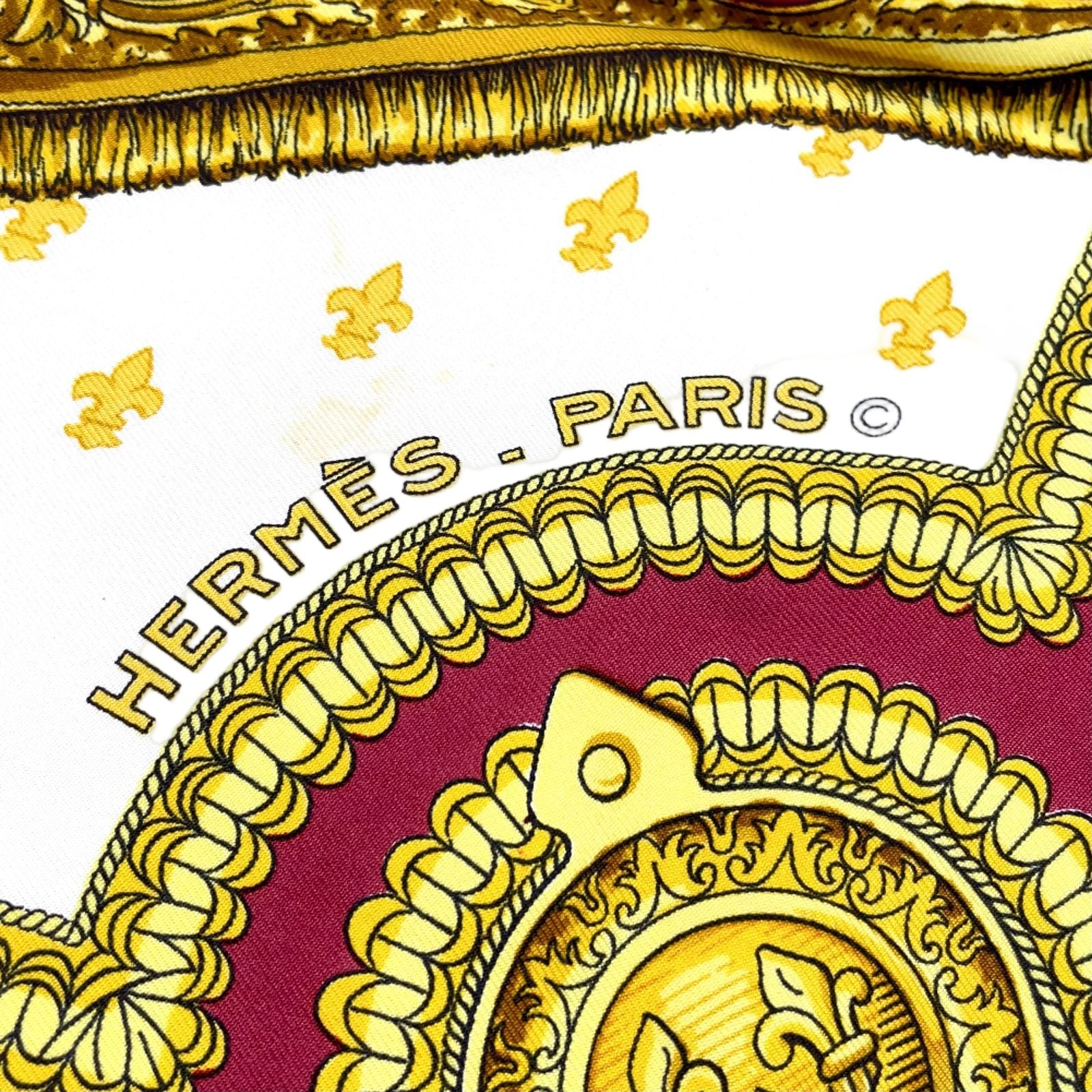 Hermes Carre 90 Selles a Housse Silk Off White Bordeaux Scarf — view 2