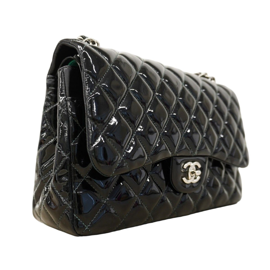 Chanel Shoulder Bag Deca Quilted Patent Leather Black Silver — view 2