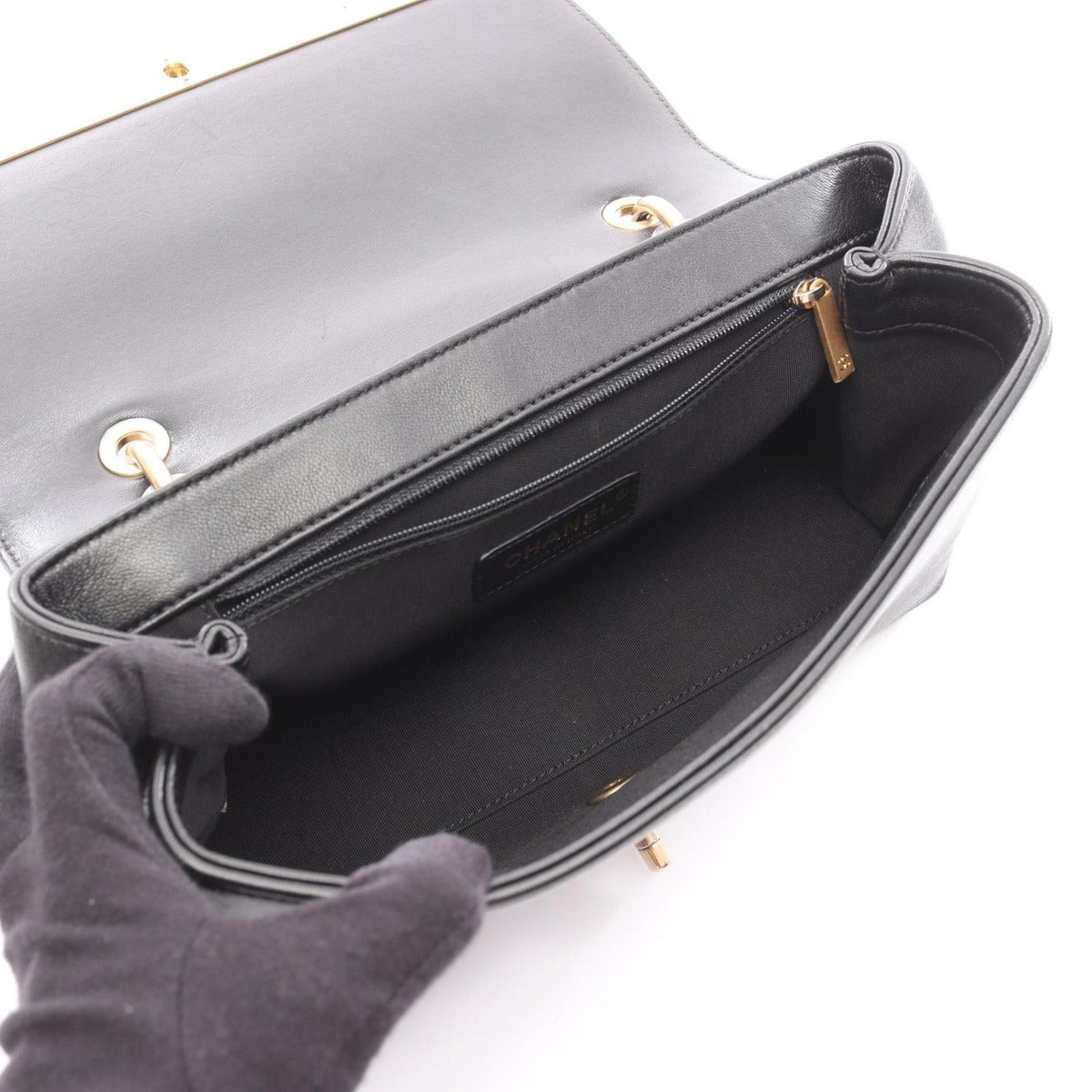 Chanel Shoulder Bag Top Handle Stitch Black Lambskin — view 3
