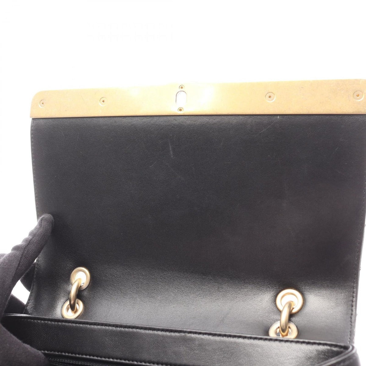 Chanel Shoulder Bag Top Handle Stitch Black Lambskin — view 8