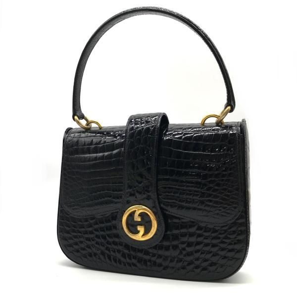 Gucci Croco Logo Push Lock Hand Bag