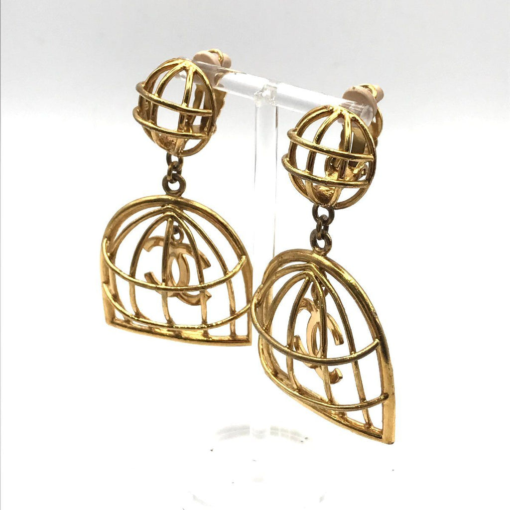 Chanel CC Logo Birdcage Vintage Swing Earrings 2 9 Gold — view 3