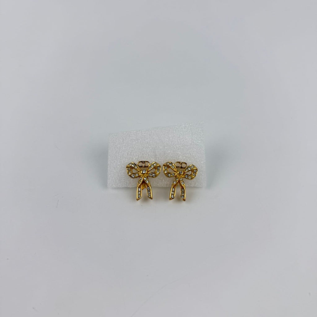 Dior Earrings Gold CD Logo Ribbon Vintage — view 2