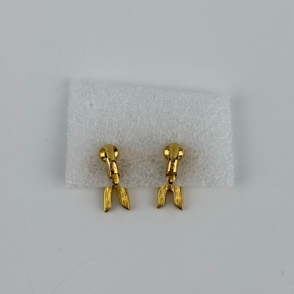 Dior Earrings Gold CD Logo Ribbon Vintage — view 3