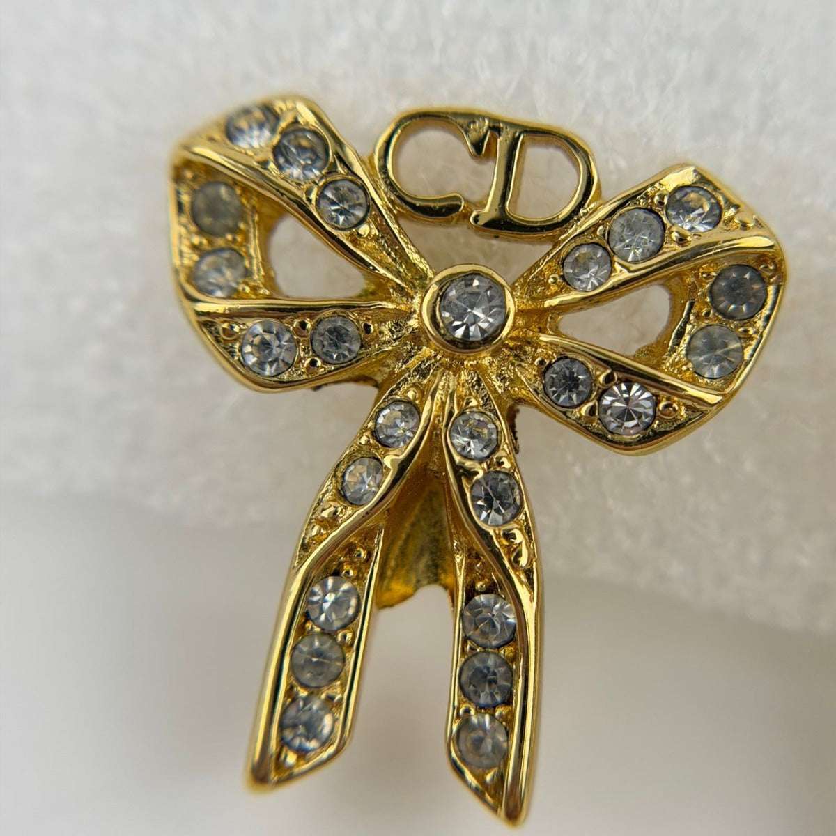 Dior Earrings Gold CD Logo Ribbon Vintage — view 4