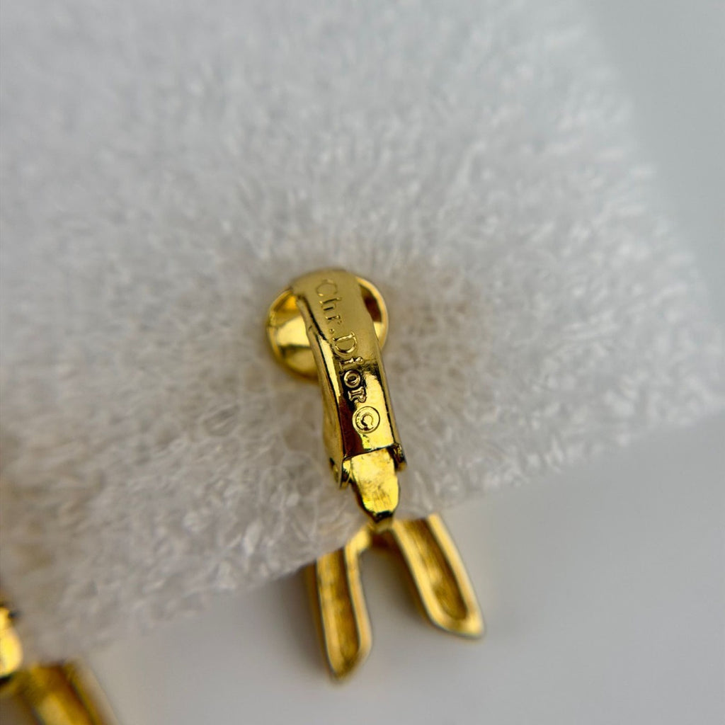 Dior Earrings Gold CD Logo Ribbon Vintage — view 6