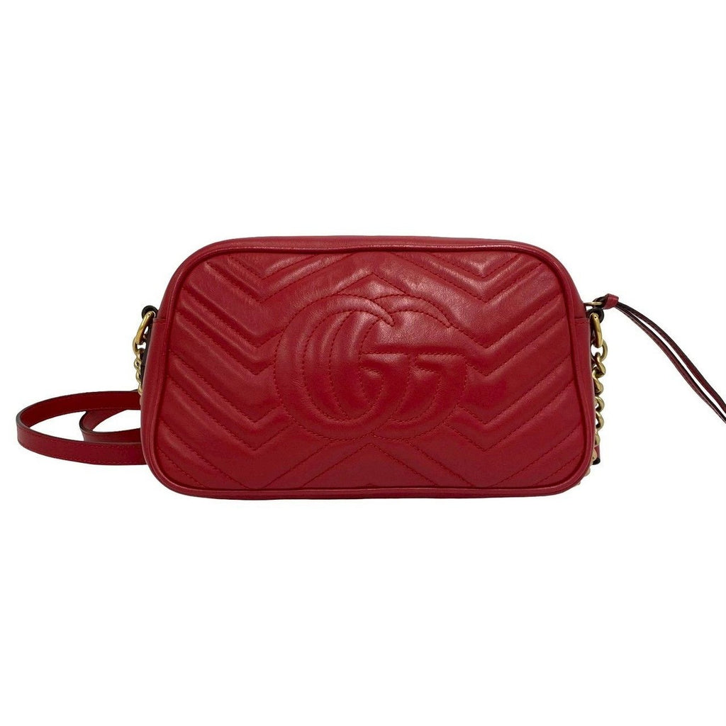 Gucci GG Marmont Logo Quilted Leather Shoulder Bag Pochette Red — view 3